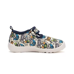 Kép 4/7 - D.D.Step barefoot szobacipő, krém-navy, videójátékos, 20-25.