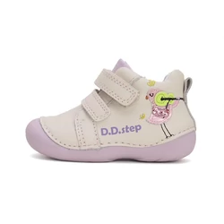Kép 1/6 - D.D.Step első lépés bőrcipő, krém-lila, madaras, 19-24.