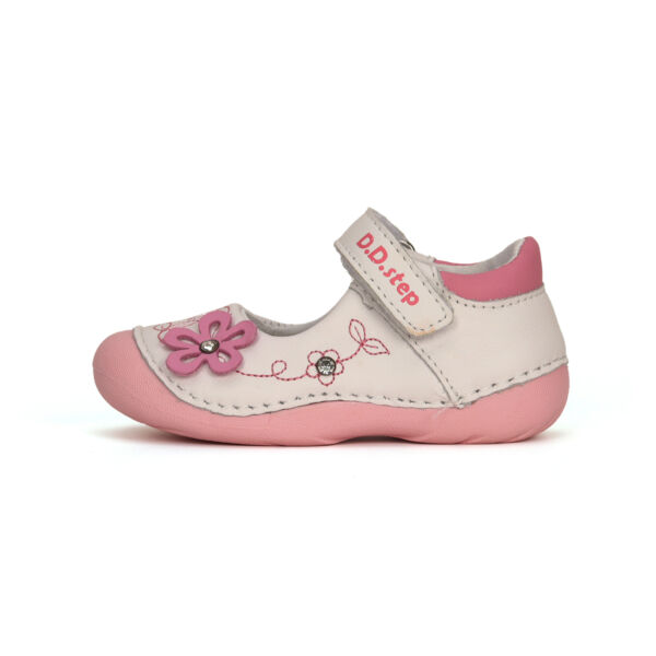 D.D.Step nyitott első lépés cipő, fehér-pink, virágos, 19-24.