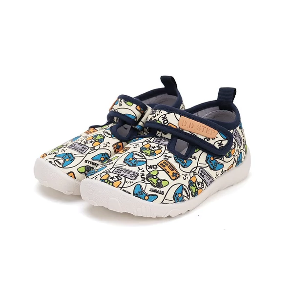 D.D.Step barefoot szobacipő, krém-navy, videójátékos, 20-25.