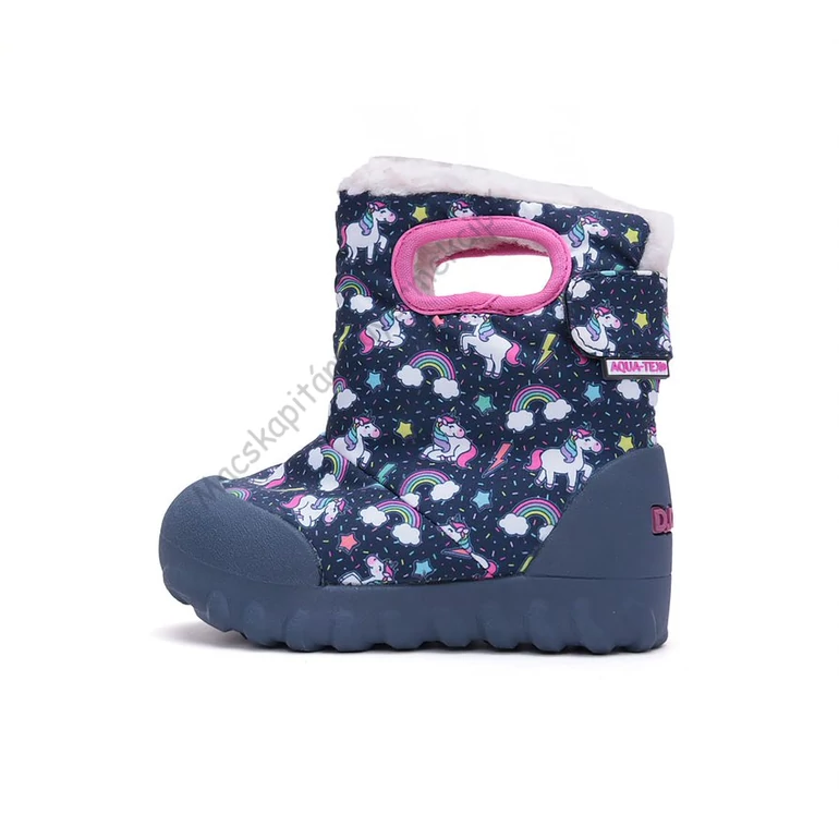 D.D.Step AQUA-TEX vízálló bundás csizma, navy, unikornisos, 22-27.