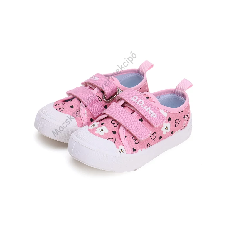 D.D.Step vászoncipő, pink, szívecskés, 22-25.