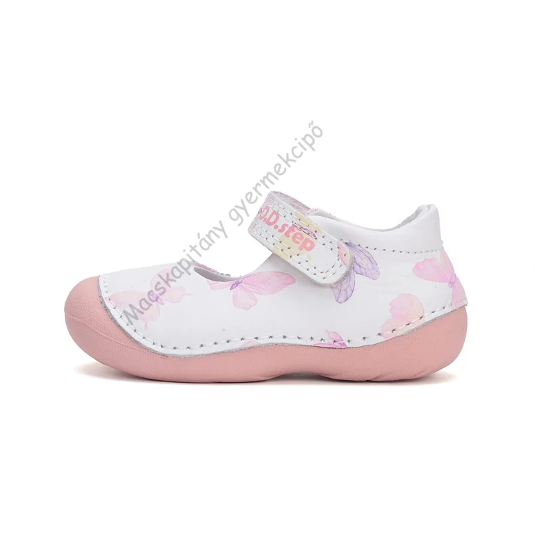 D.D.Step nyitott első lépés cipő, fehér-pink, pillangós, 19-24.