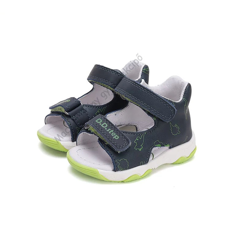 D.D.Step gyerekszandál, navy-lime, dinós, 20-25.