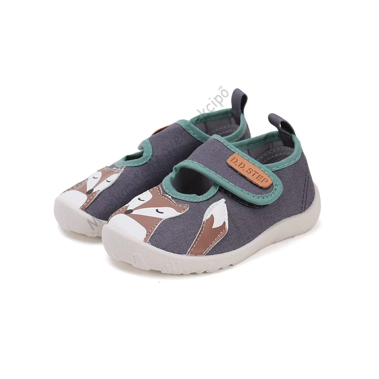 D.D.Step barefoot szobacipő, szürke-türkiz, rókás, 20-25.