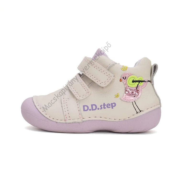 D.D.Step első lépés bőrcipő, krém-lila, madaras, 19-24.
