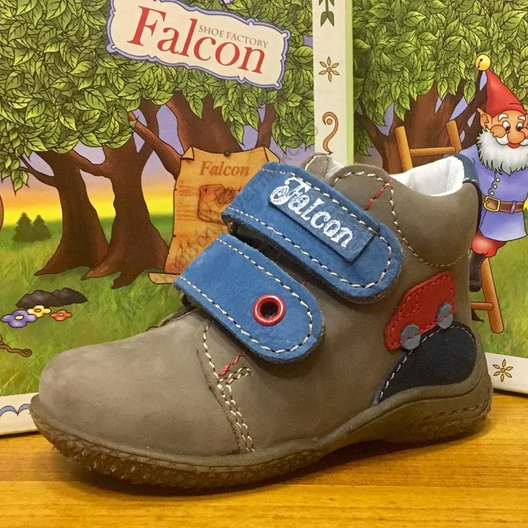 Falcon átmeneti bőrcipő két tépőzárral, szürke-kék, buszos,18-23.