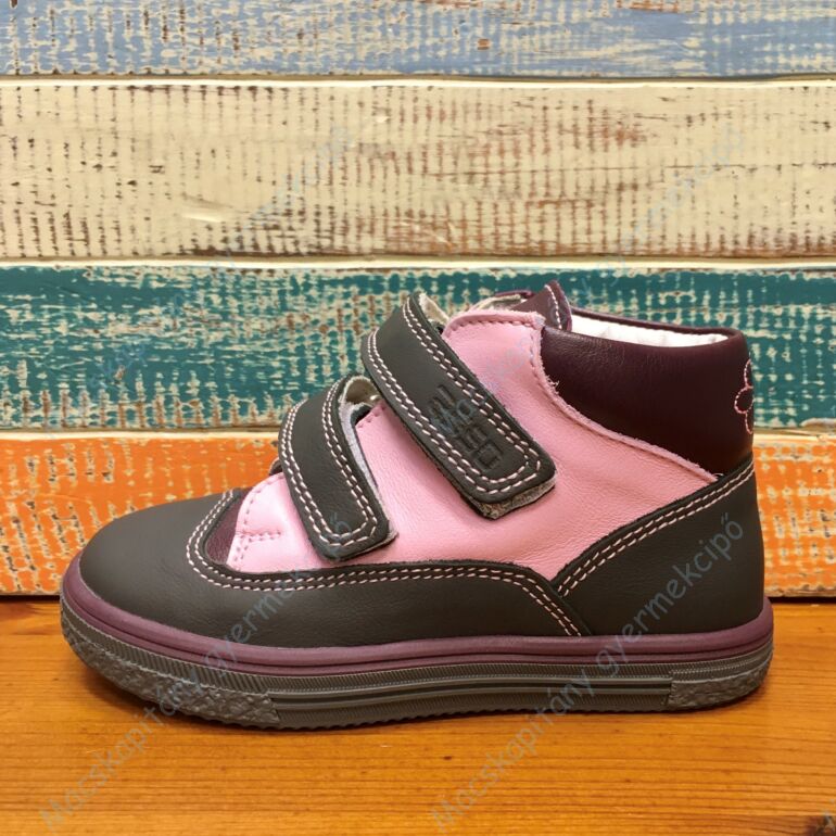ASSO bőr gyerekcipő két tépőzárral, bőr béléssel; rózsaszín-fekete, 24