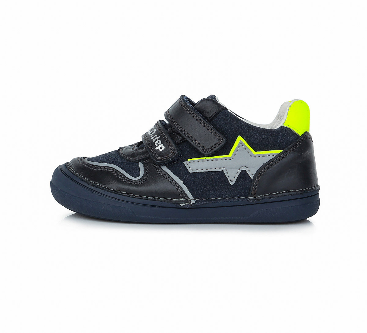 D.D.Step átmeneti  bőrcipő, navy-neonzöld, 32-37.