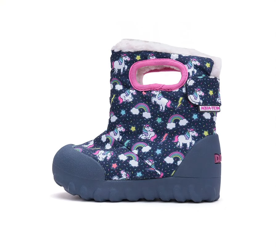 D.D.Step AQUA-TEX vízálló bundás csizma, navy, unikornisos, 22-27.