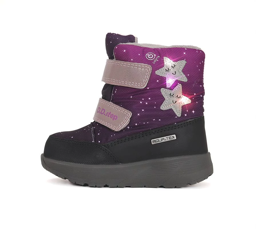 D.D.Step AQUA-TEX vízálló bakancs, lila-fekete, csillagos, 22-27.