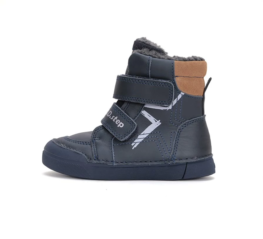 D.D.Step bundás gyerekcipő, navy-barna, csillagos, 25-30.