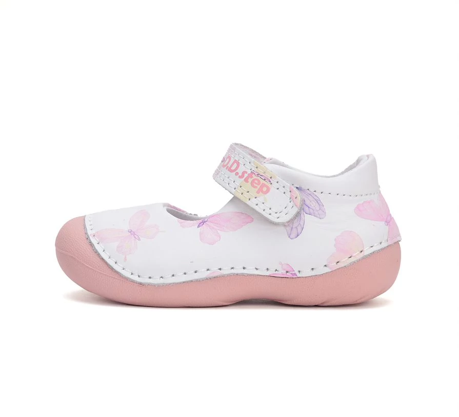 D.D.Step nyitott első lépés cipő, fehér-pink, pillangós, 19-23.