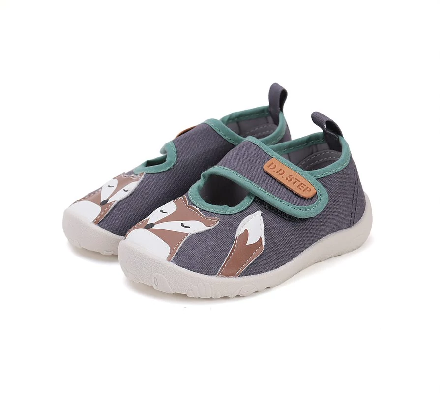 D.D.Step barefoot szobacipő, szürke-türkiz, rókás, 20-25.