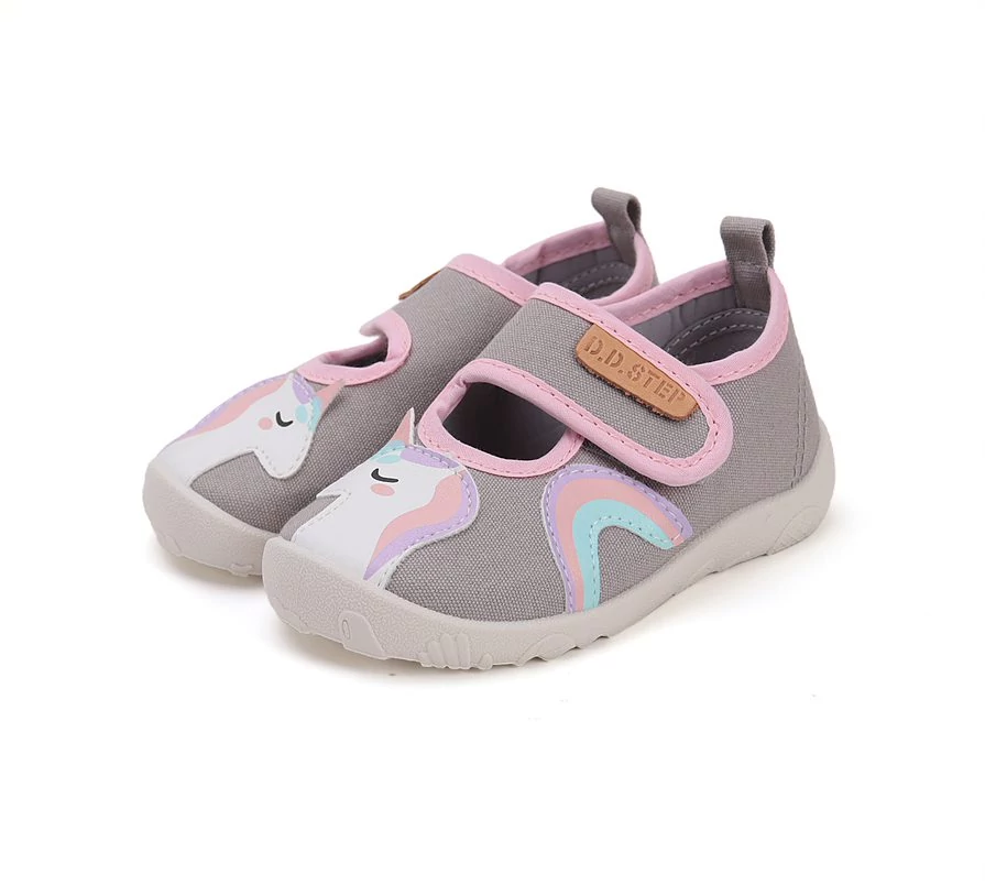 D.D.Step barefoot szobacipő, szürke-pink, unikornisos, 20-25.