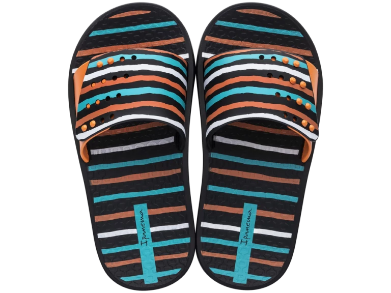 Ipanema Unisex Slide Kids gyerek papucs, fekete-narancs-türkiz, 27 - 35/36.