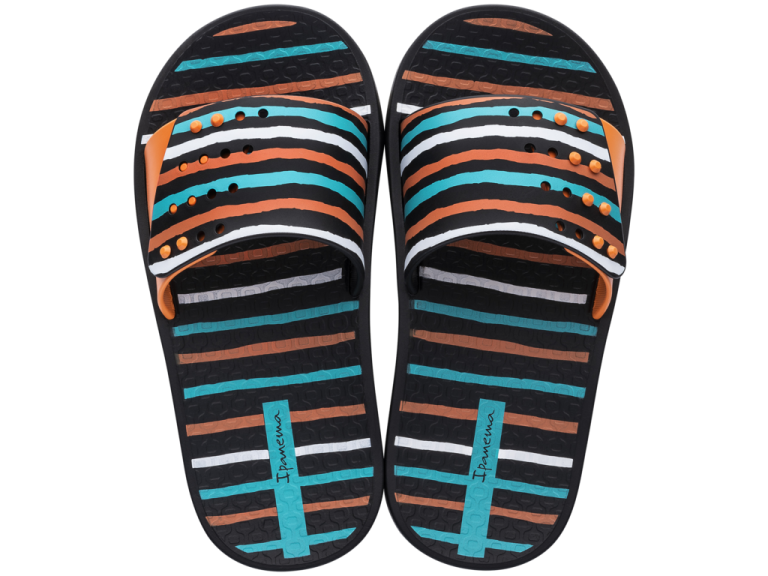 Ipanema Unisex Slide Kids gyerek papucs, fekete-narancs-türkiz, 27 - 35/36.