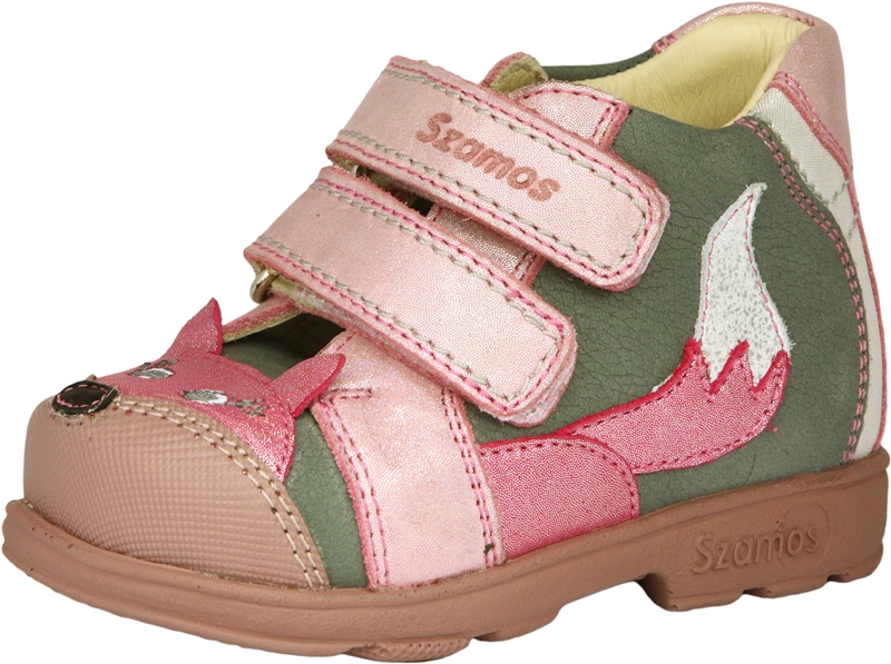 Szamos supinált átmeneti bőrcipő, szürke-pink, rókás, 20-24.