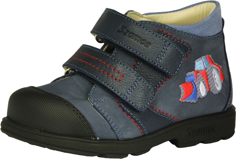Szamos supinált átmeneti bőrcipő, kék-piros, markolós, 25-30.