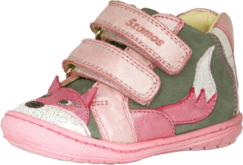 Szamos Kölyök első lépés bőrcipő, szürke-pink, rókás, 23.